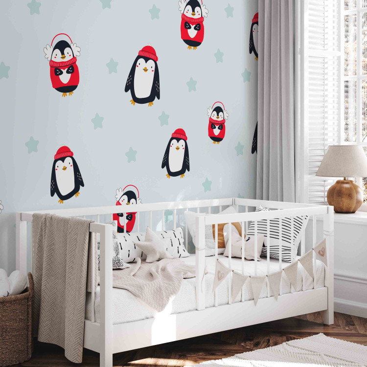 Photo Wallpaper Penguins - Children's graphics with penguins and stars on a white background 127553 additionalImage 5
