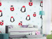 Photo Wallpaper Penguins - Children's graphics with penguins and stars on a white background 127553