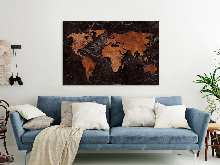 Canvas Print Copper Map (1-part) wide - world map on a dark background 128853 additionalImage 3