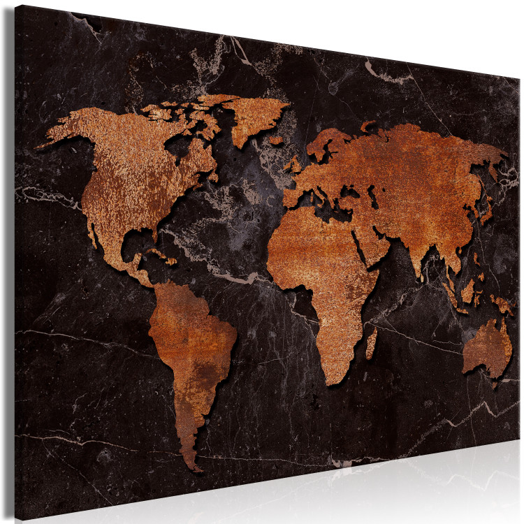 Canvas Print Copper Map (1-part) wide - world map on a dark background 128853 additionalImage 2