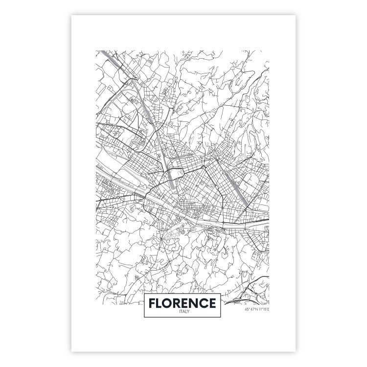 Poster Map of Florence - black topographic map on a white background with labels 130453 additionalImage 25