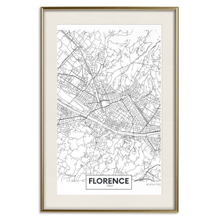 Poster Map of Florence - black topographic map on a white background with labels 130453 additionalImage 20