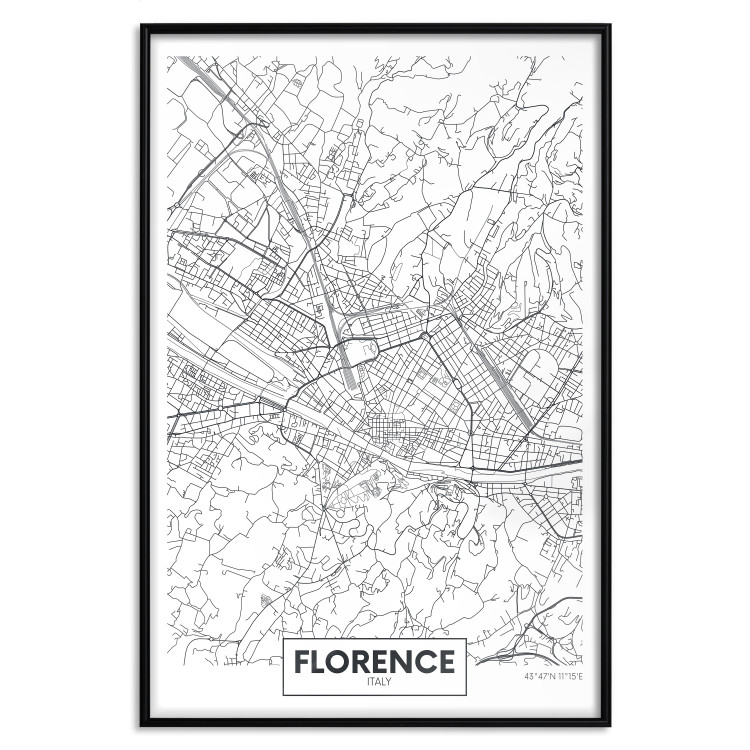 Poster Map of Florence - black topographic map on a white background with labels 130453 additionalImage 16