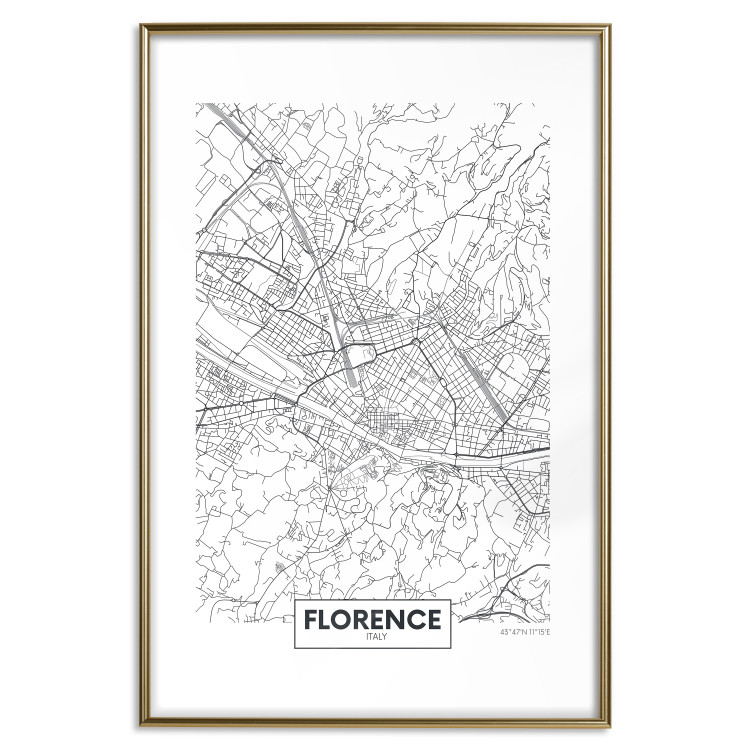 Poster Map of Florence - black topographic map on a white background with labels 130453 additionalImage 14