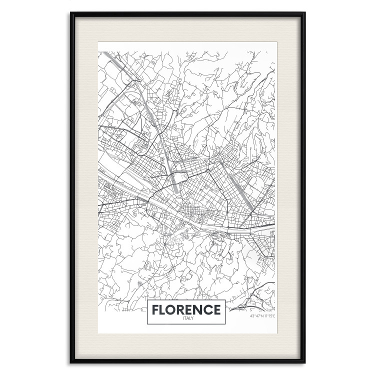 Poster Map of Florence - black topographic map on a white background with labels 130453 additionalImage 19