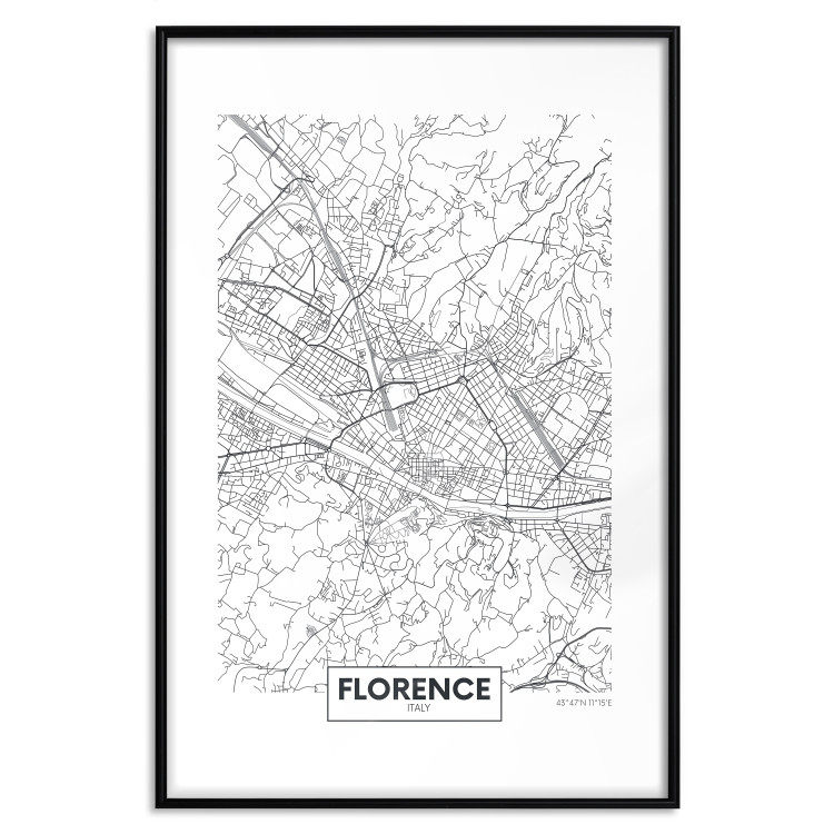 Poster Map of Florence - black topographic map on a white background with labels 130453 additionalImage 15
