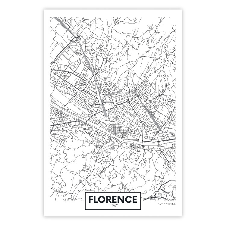 Poster Map of Florence - black topographic map on a white background with labels 130453