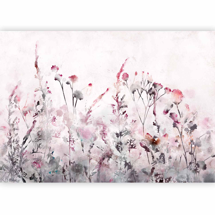 Wall Mural Watercolour meadow - delicate plants in shades of pink on a light background 134453 additionalImage 5
