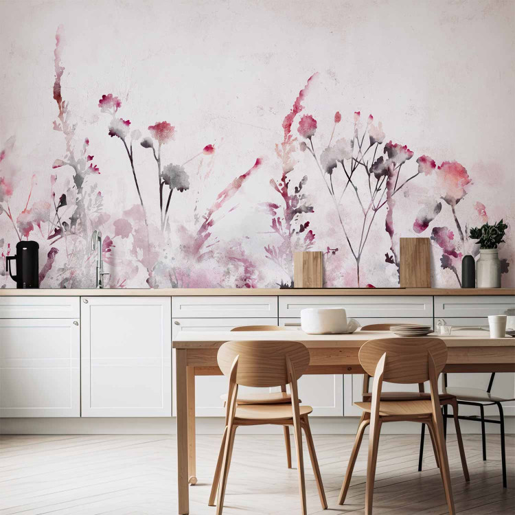Wall Mural Watercolour meadow - delicate plants in shades of pink on a light background 134453 additionalImage 6