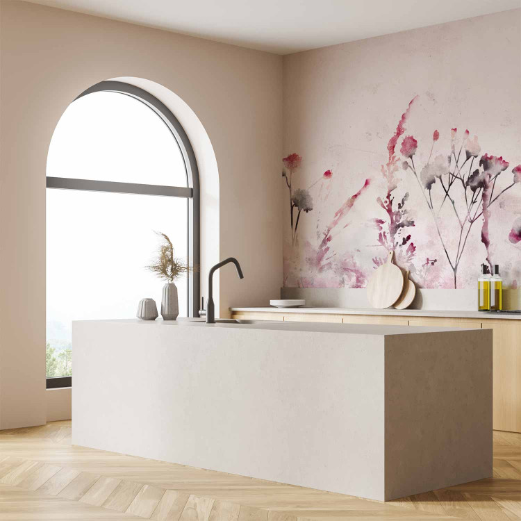 Wall Mural Watercolour meadow - delicate plants in shades of pink on a light background 134453 additionalImage 7