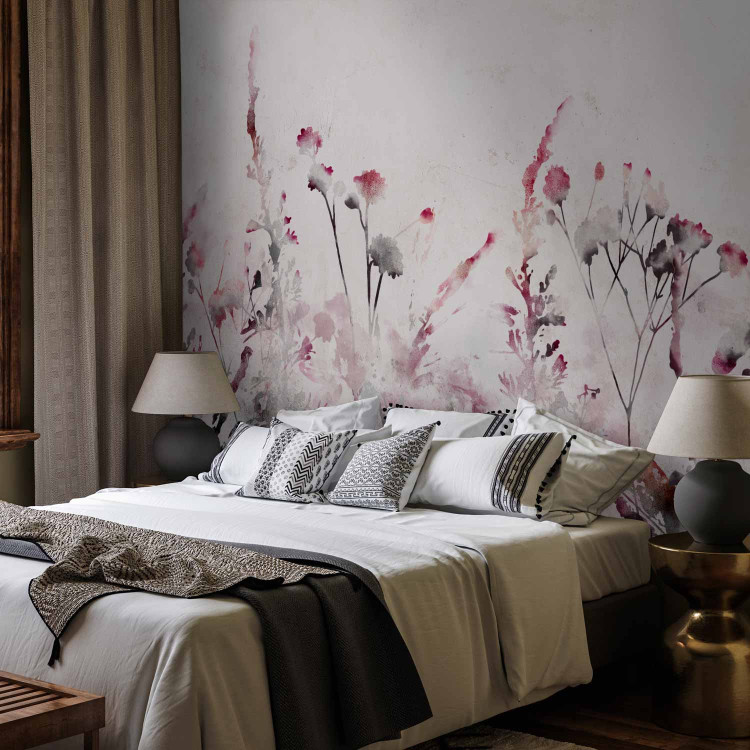 Wall Mural Watercolour meadow - delicate plants in shades of pink on a light background 134453 additionalImage 2
