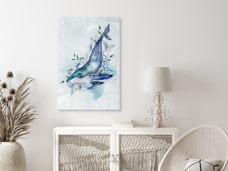 Canvas Art Print Blue Bench - whale in deep shades of blue 135353 additionalImage 3