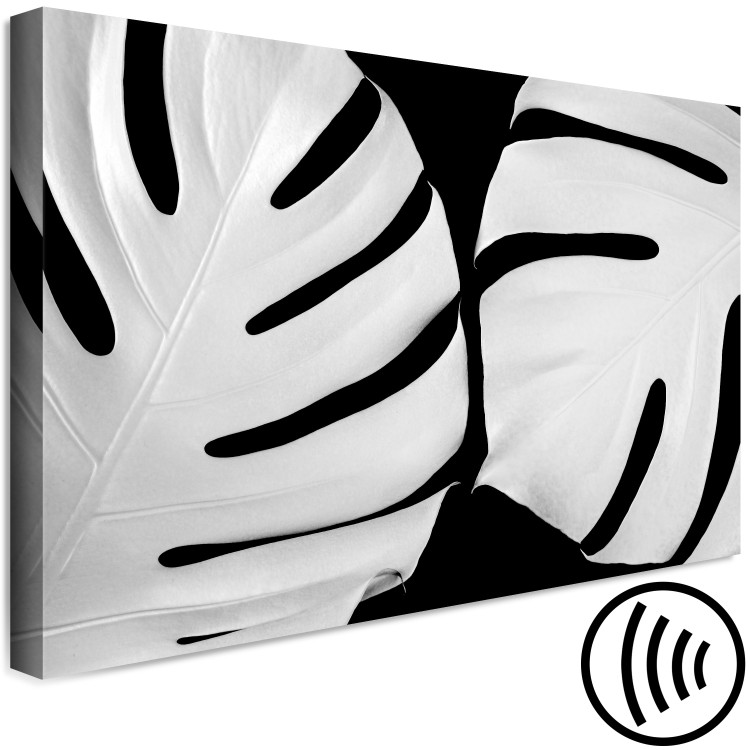Canvas White Monstera (1-piece) Wide - landscape with black and white leaves 138753 additionalImage 6