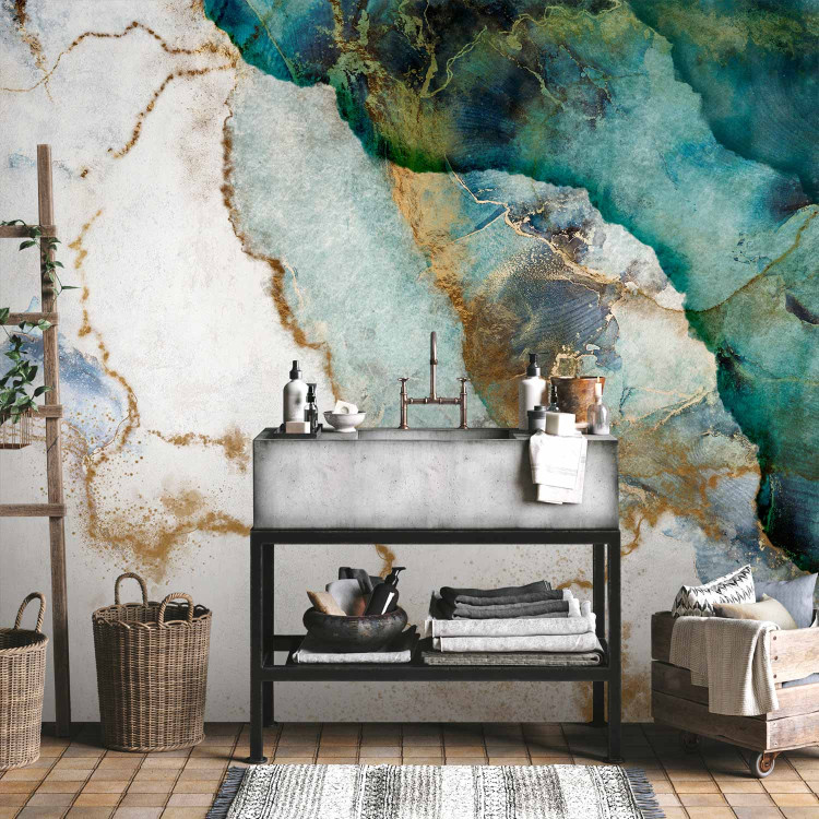 Wall Mural Turquoise melancholy - abstract marble watercolour with patterns 142953 additionalImage 8