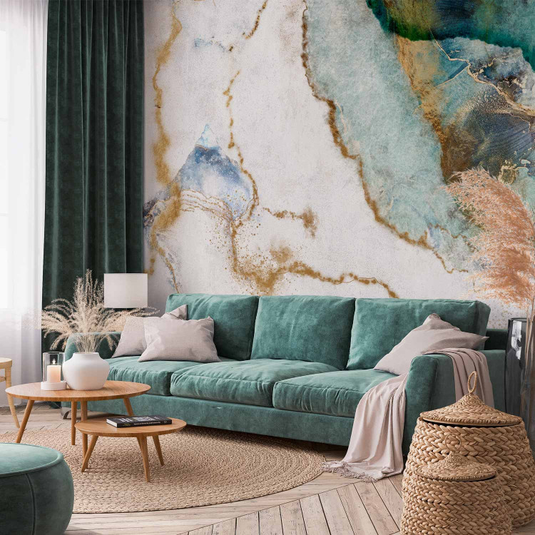 Wall Mural Turquoise melancholy - abstract marble watercolour with patterns 142953