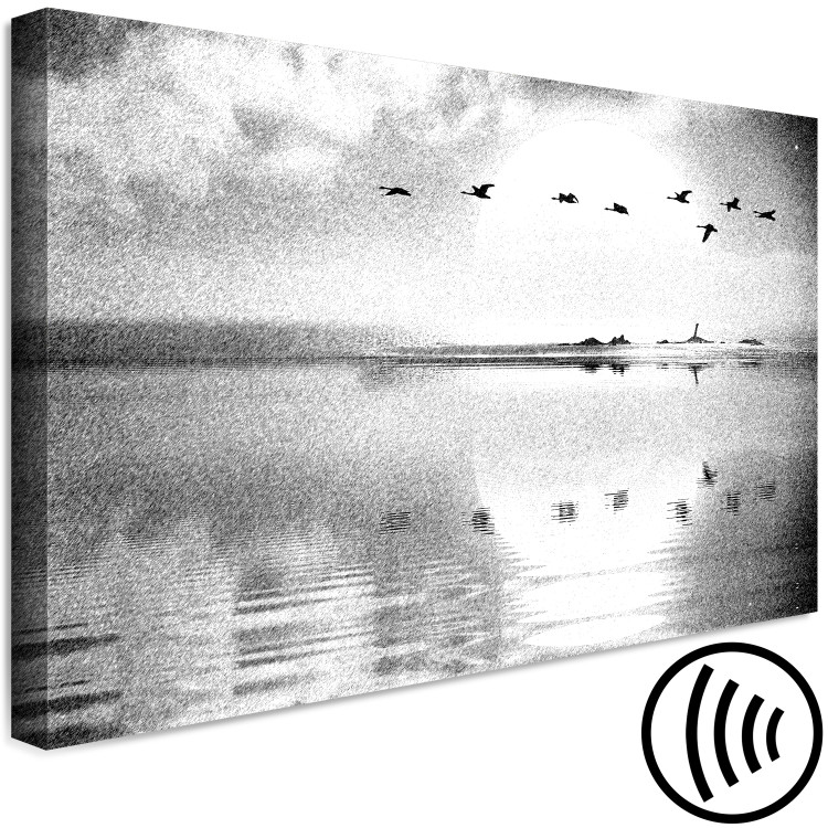 Canvas Flight of Birds over the Lake (1-piece) Wide - black and white landscape 143353 additionalImage 6