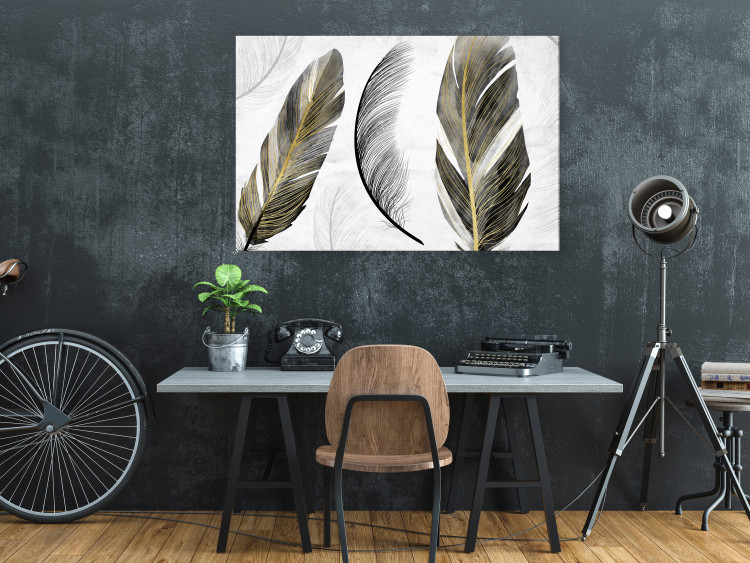 Canvas Art Print Boho in the Wind (1-piece) - black and gray feathers in abstraction 143953 additionalImage 3