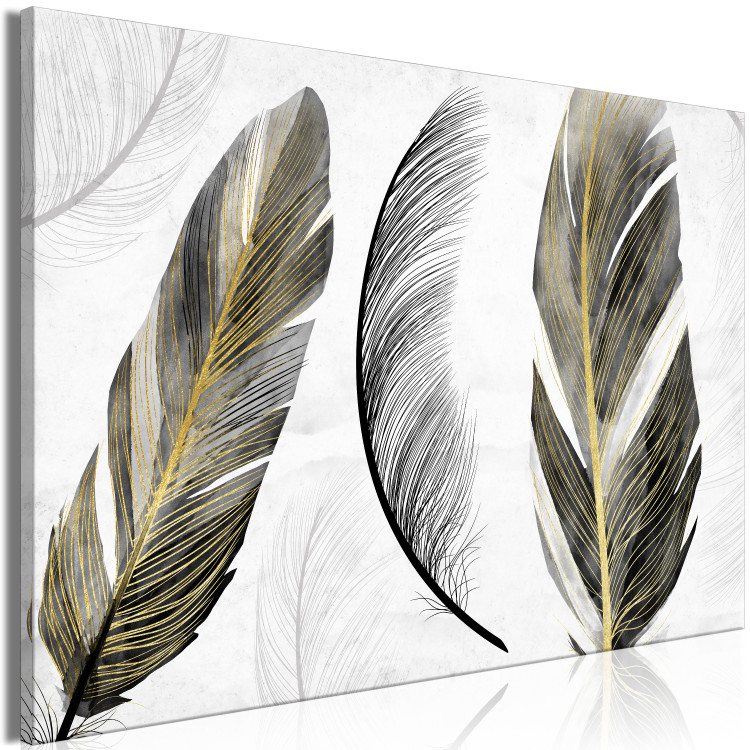 Canvas Art Print Boho in the Wind (1-piece) - black and gray feathers in abstraction 143953 additionalImage 2