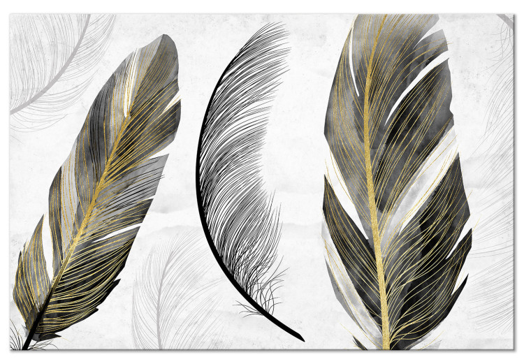 Canvas Art Print Boho in the Wind (1-piece) - black and gray feathers in abstraction 143953