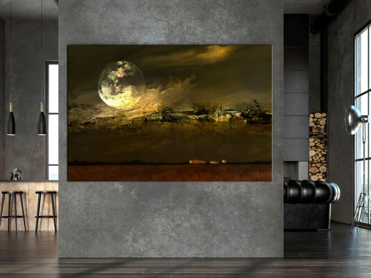 Canvas Print Bright Moon (1-piece) - landscape overlooking the village in the middle of the night 144053 additionalImage 3