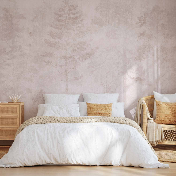 Wall Mural Sleepy Forest - Graphics With Trees on a Stone Beige-Pink Background 145253 additionalImage 2