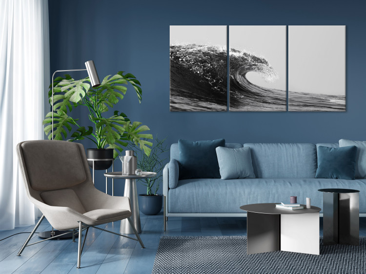 Canvas Foamy Wave of Refreshment (3-piece) - black and white seascape 145353 additionalImage 3
