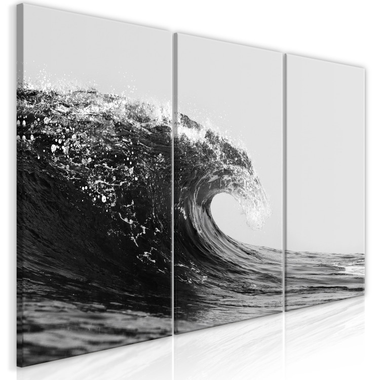 Canvas Foamy Wave of Refreshment (3-piece) - black and white seascape 145353 additionalImage 2