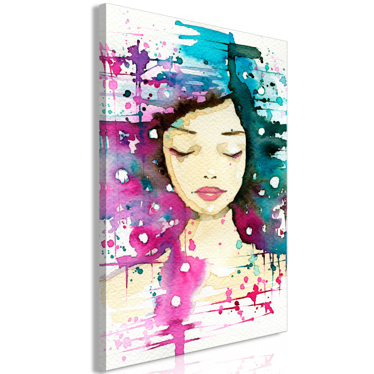 Canvas Art Print Portrait of a Woman - Abstract Colors and Pensive Face 149853 additionalImage 2