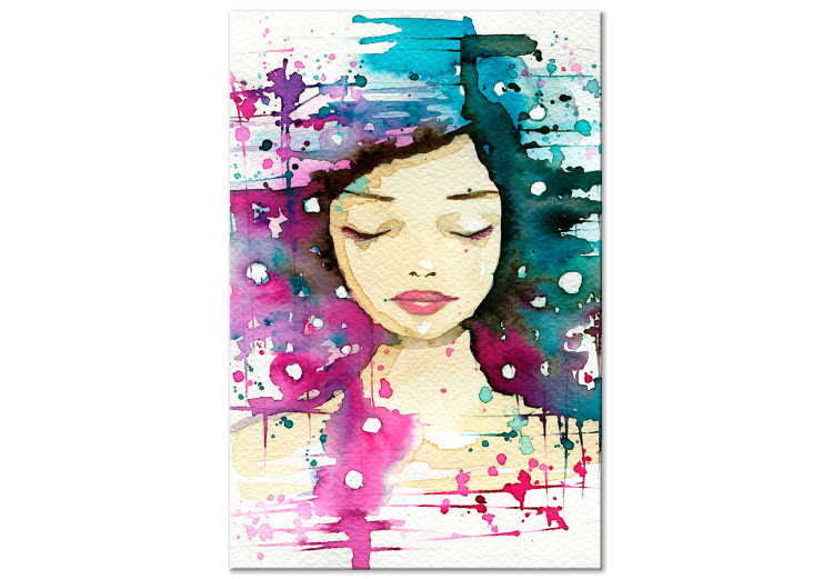 Canvas Art Print Portrait of a Woman - Abstract Colors and Pensive Face 149853