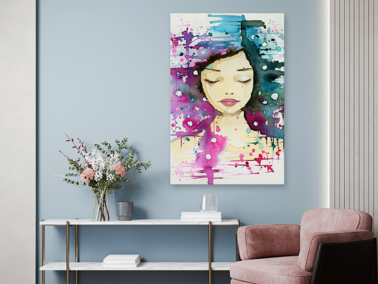 Canvas Art Print Portrait of a Woman - Abstract Colors and Pensive Face 149853 additionalImage 3