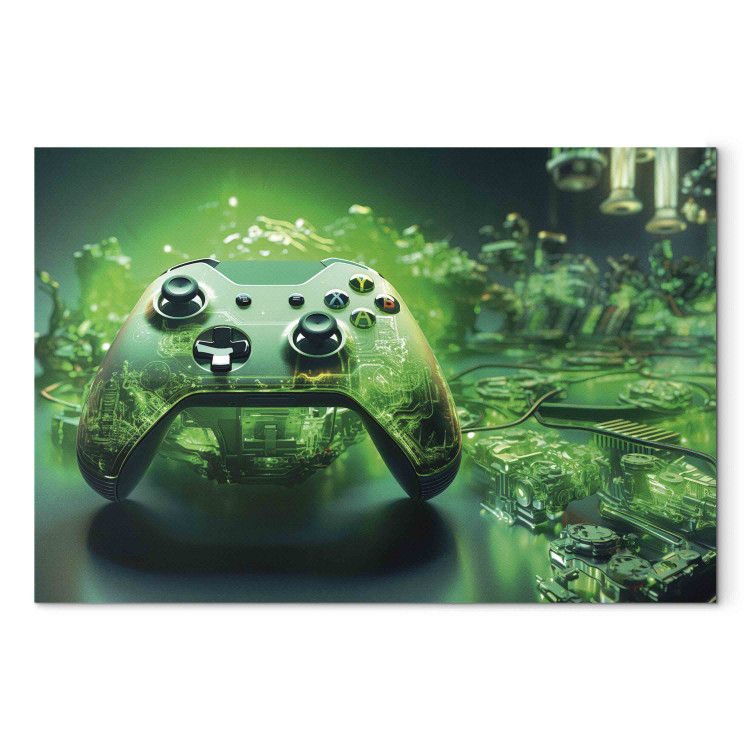 Canvas Print Gaming Technology - Game Pad on Intense Green Background 151553