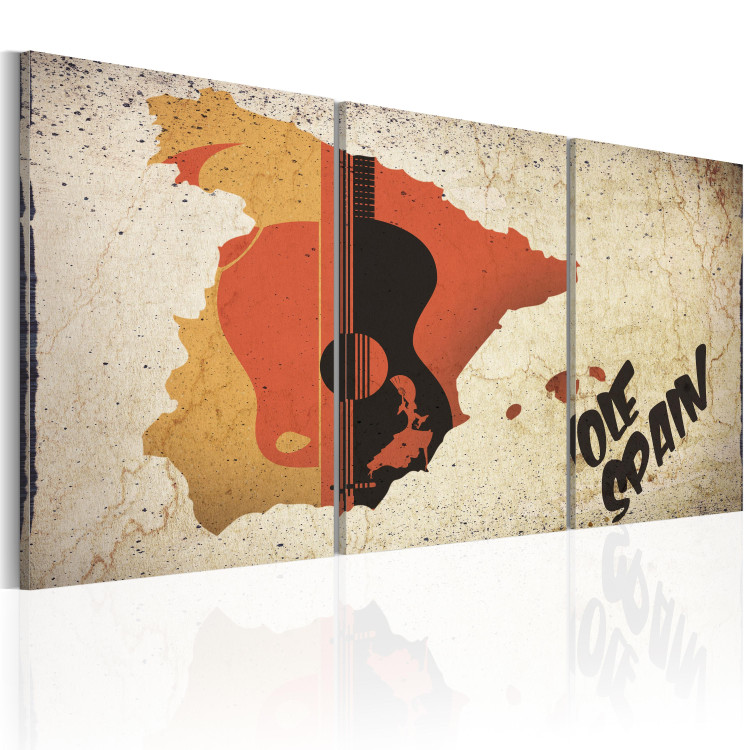 Canvas Print Spain: Guitar and Flamenco (3-part) - outline of Spain with the flag 55253 additionalImage 2