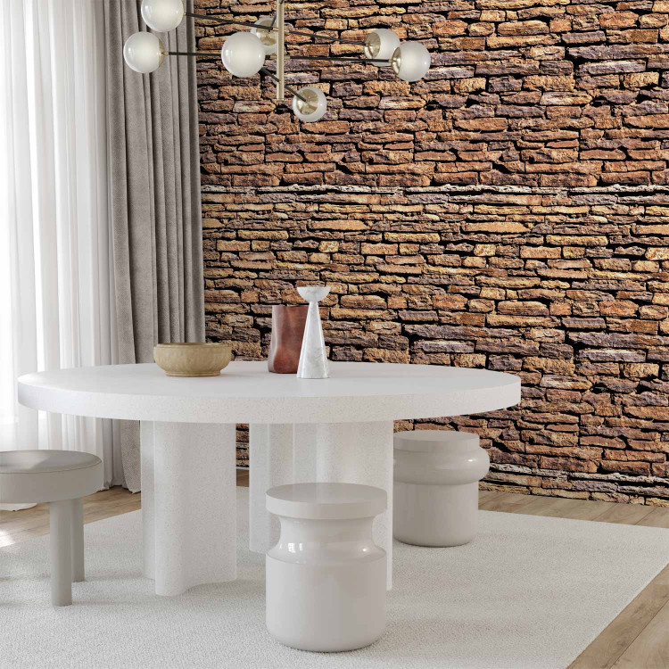 Photo Wallpaper Sunlit Wall - Stone Background with Mahogany Brick Effect in 3D 60953 additionalImage 4