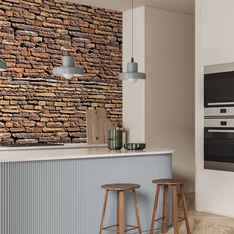 Photo Wallpaper Sunlit Wall - Stone Background with Mahogany Brick Effect in 3D 60953 additionalImage 7