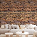 Photo Wallpaper Sunlit Wall - Stone Background with Mahogany Brick Effect in 3D 60953