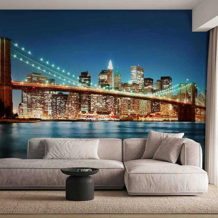Wall Mural Night Panorama - Architecture of New York against the Background of the Brooklyn Bridge 61653