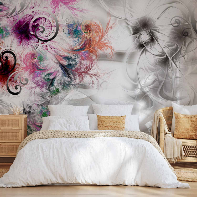 Wall Mural Abstraction - colourful ornaments on a fancy background with feather motif 90053 additionalImage 2