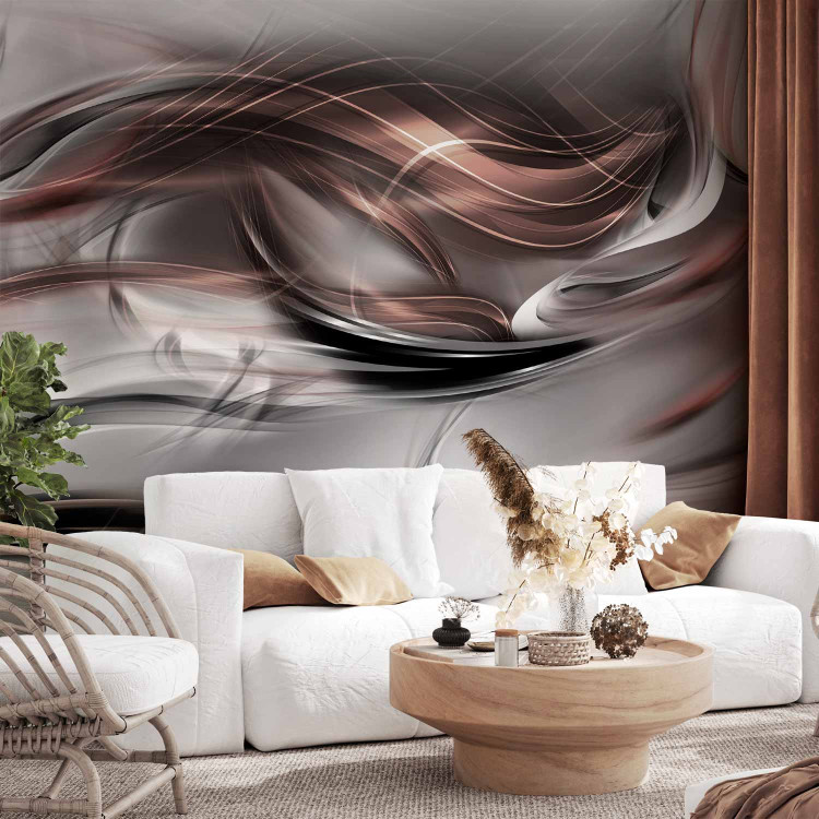 Photo Wallpaper Abstraction with smoke - pattern of coloured smoke in the wind on a grey background 90453