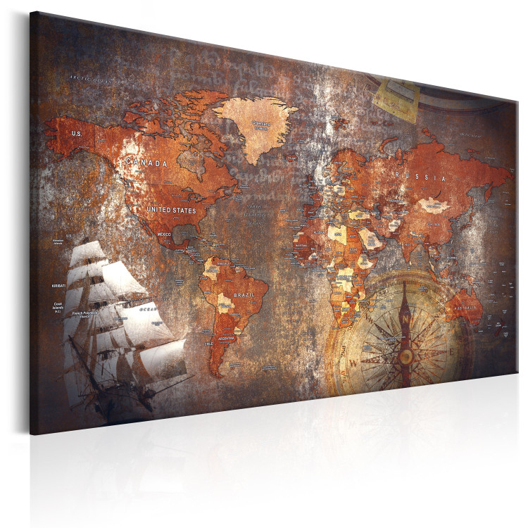 Canvas Art Print Through History by Ship (1-part) - Retro-Style World Map 96053 additionalImage 2