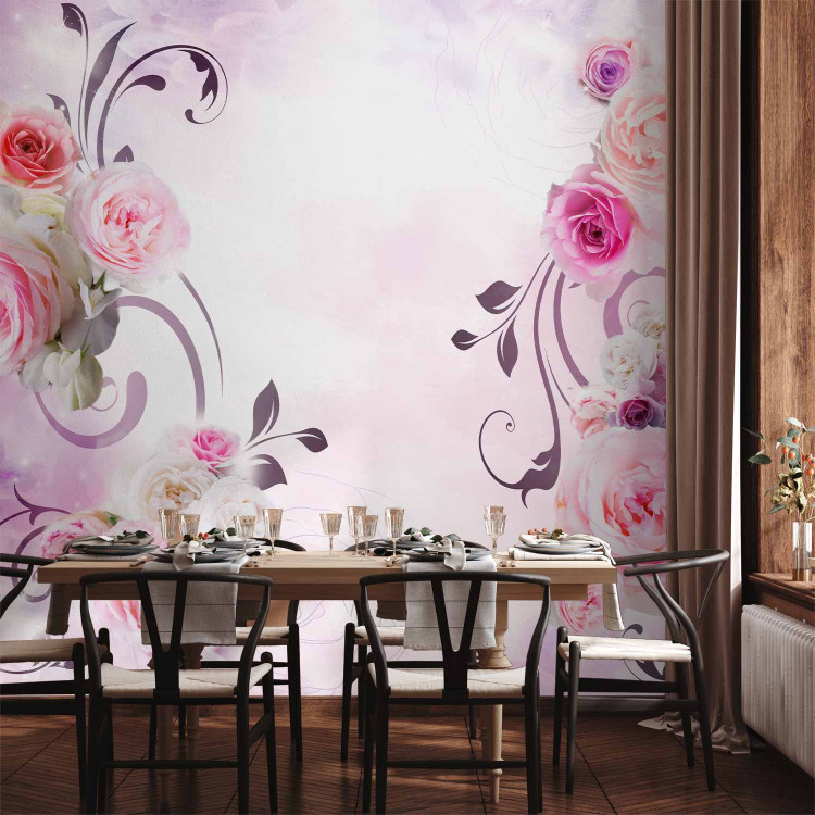 Photo Wallpaper Rose variations - bouquet of flowers on a solid background with a sparkle effect 96653 additionalImage 6