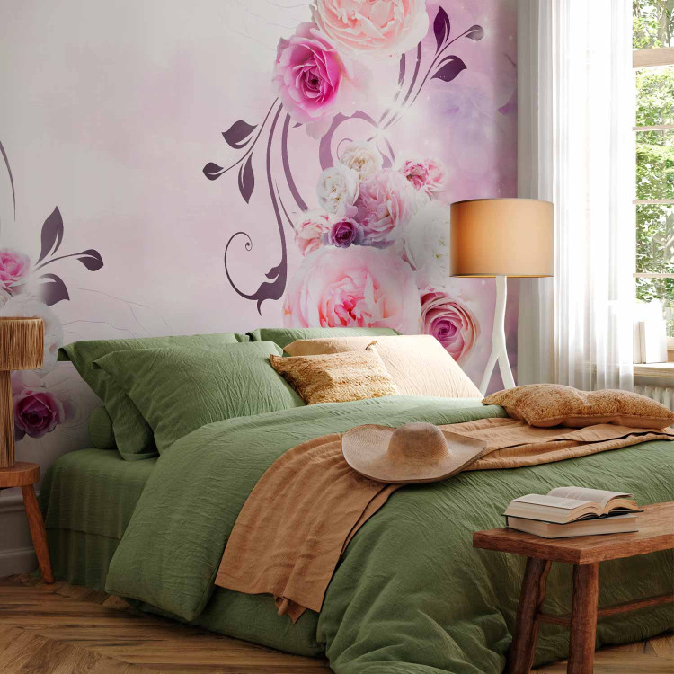 Photo Wallpaper Rose variations - bouquet of flowers on a solid background with a sparkle effect 96653 additionalImage 2