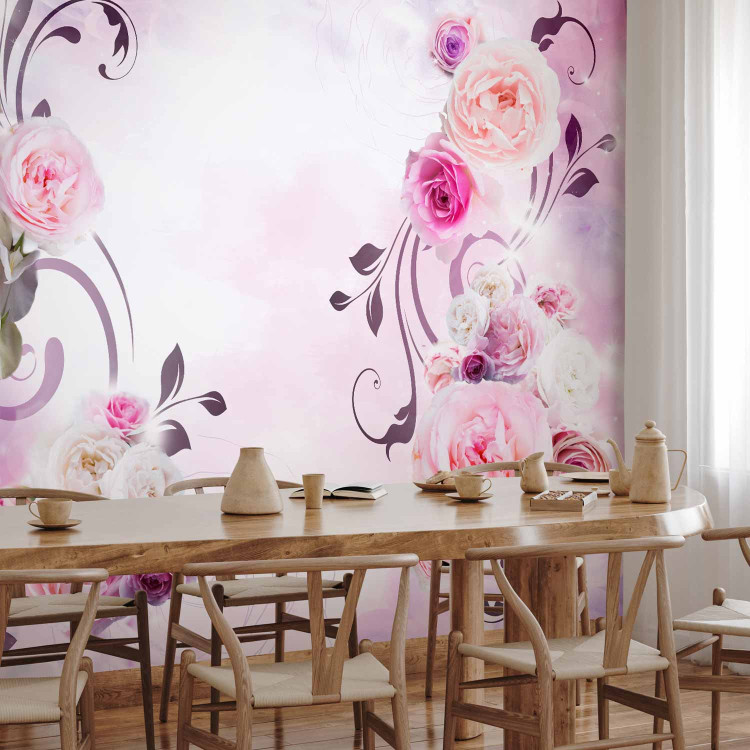 Photo Wallpaper Rose variations - bouquet of flowers on a solid background with a sparkle effect 96653 additionalImage 7