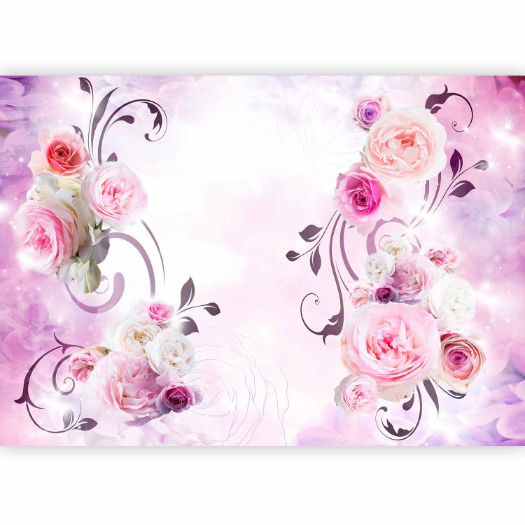 Photo Wallpaper Rose variations - bouquet of flowers on a solid background with a sparkle effect 96653 additionalImage 1