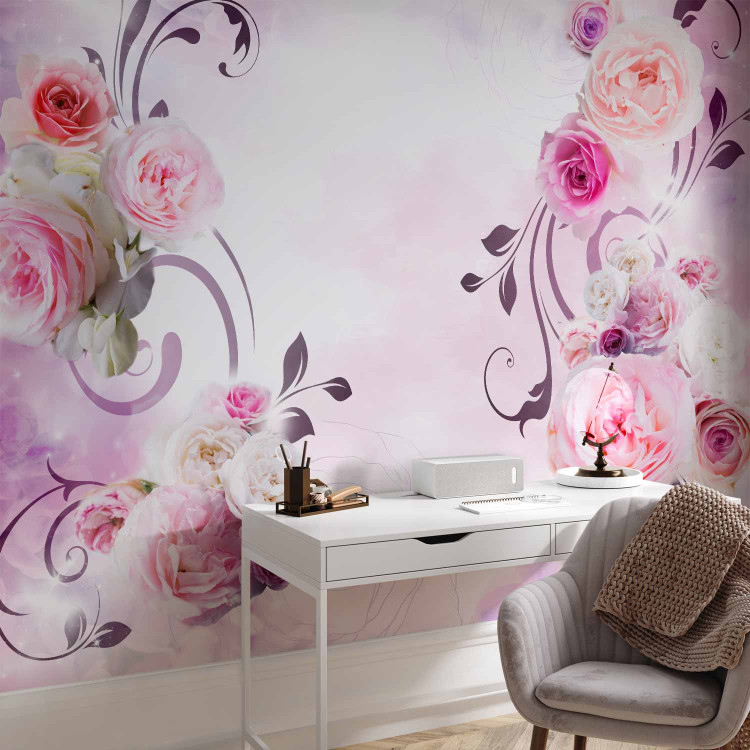 Photo Wallpaper Rose variations - bouquet of flowers on a solid background with a sparkle effect 96653 additionalImage 4