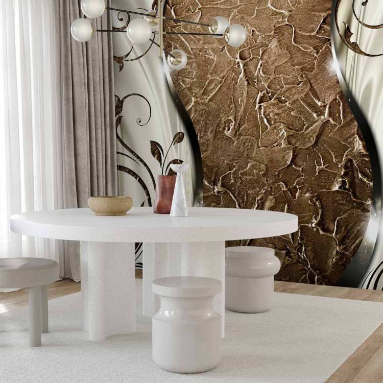 Wall Mural Composition with leaves - brown texture with shiny light silk 97153 additionalImage 4