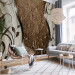 Wall Mural Composition with leaves - brown texture with shiny light silk 97153
