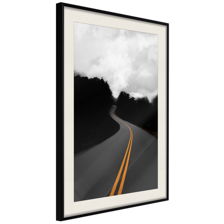 Poster Double continuous line - black and white street landscape among trees and clouds 114963 additionalImage 3