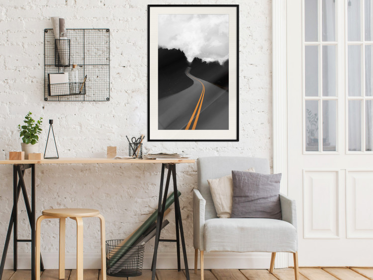 Poster Double continuous line - black and white street landscape among trees and clouds 114963 additionalImage 22
