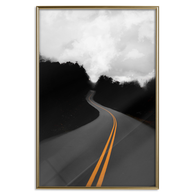 Poster Double continuous line - black and white street landscape among trees and clouds 114963 additionalImage 20