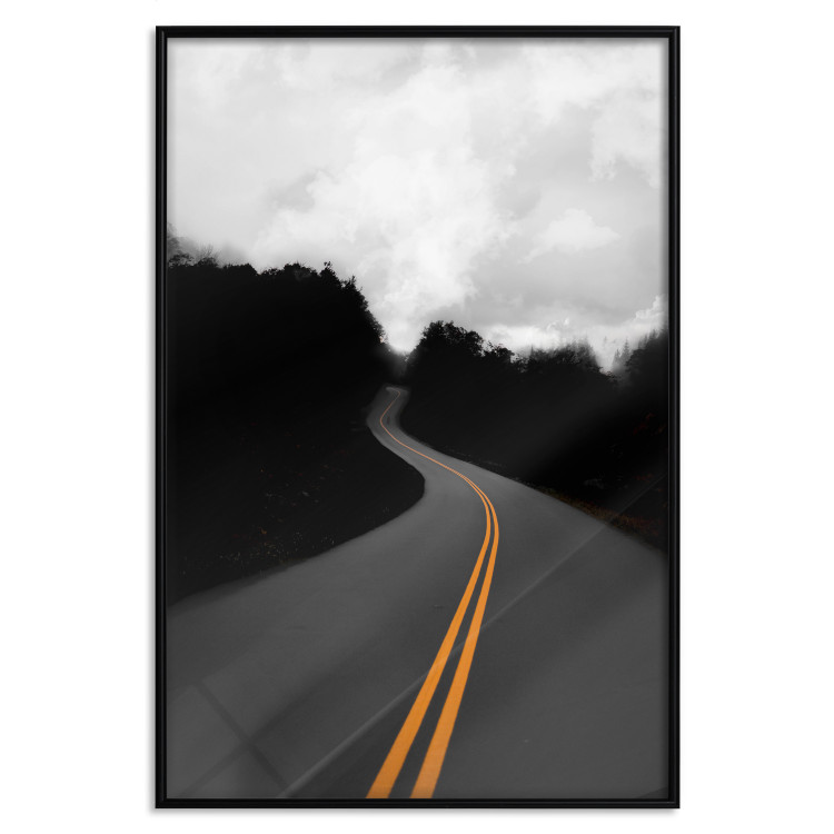 Poster Double continuous line - black and white street landscape among trees and clouds 114963 additionalImage 24
